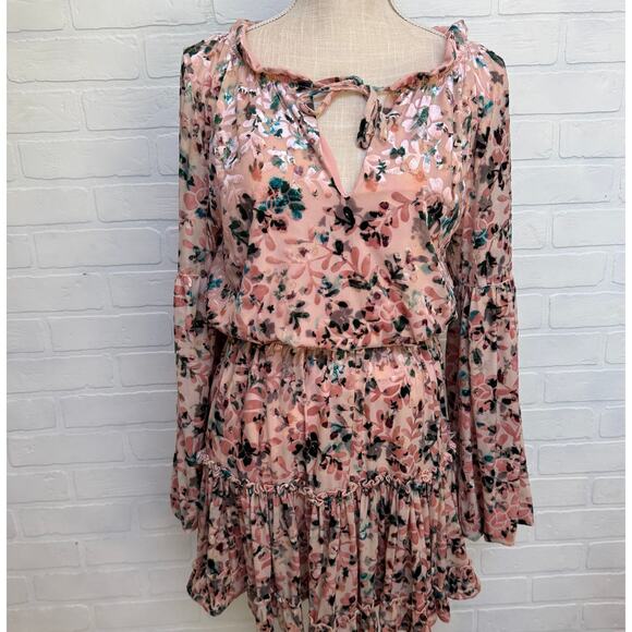 Buddy Love Dresses & Skirts - Buddy Love Women's Velvet Pink Floral Elastic Waist 3/4 Sleeve Dress -sz S